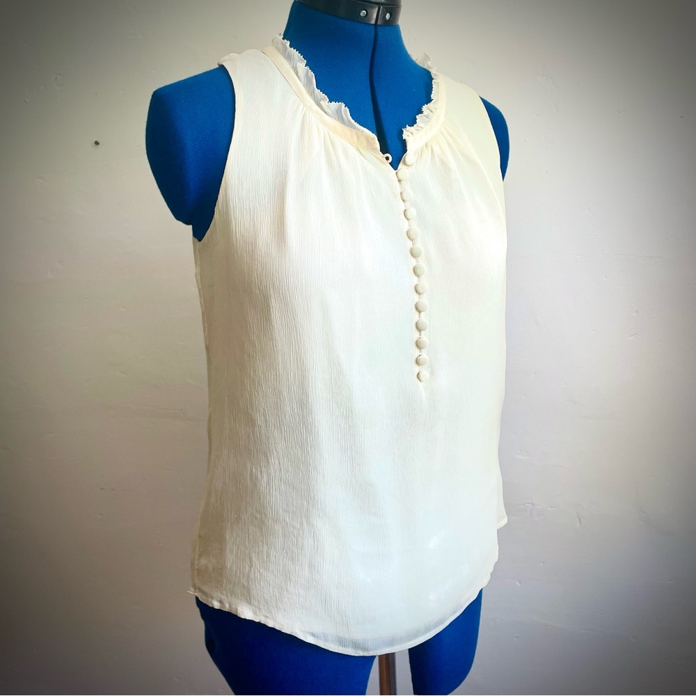 J Crew Beige Silk Sleeveless Top with Front Covered button detail